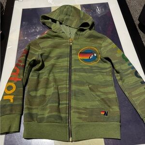 Aviator Nation Green Camo Zip Hoodie with Rainbow Surf Patch